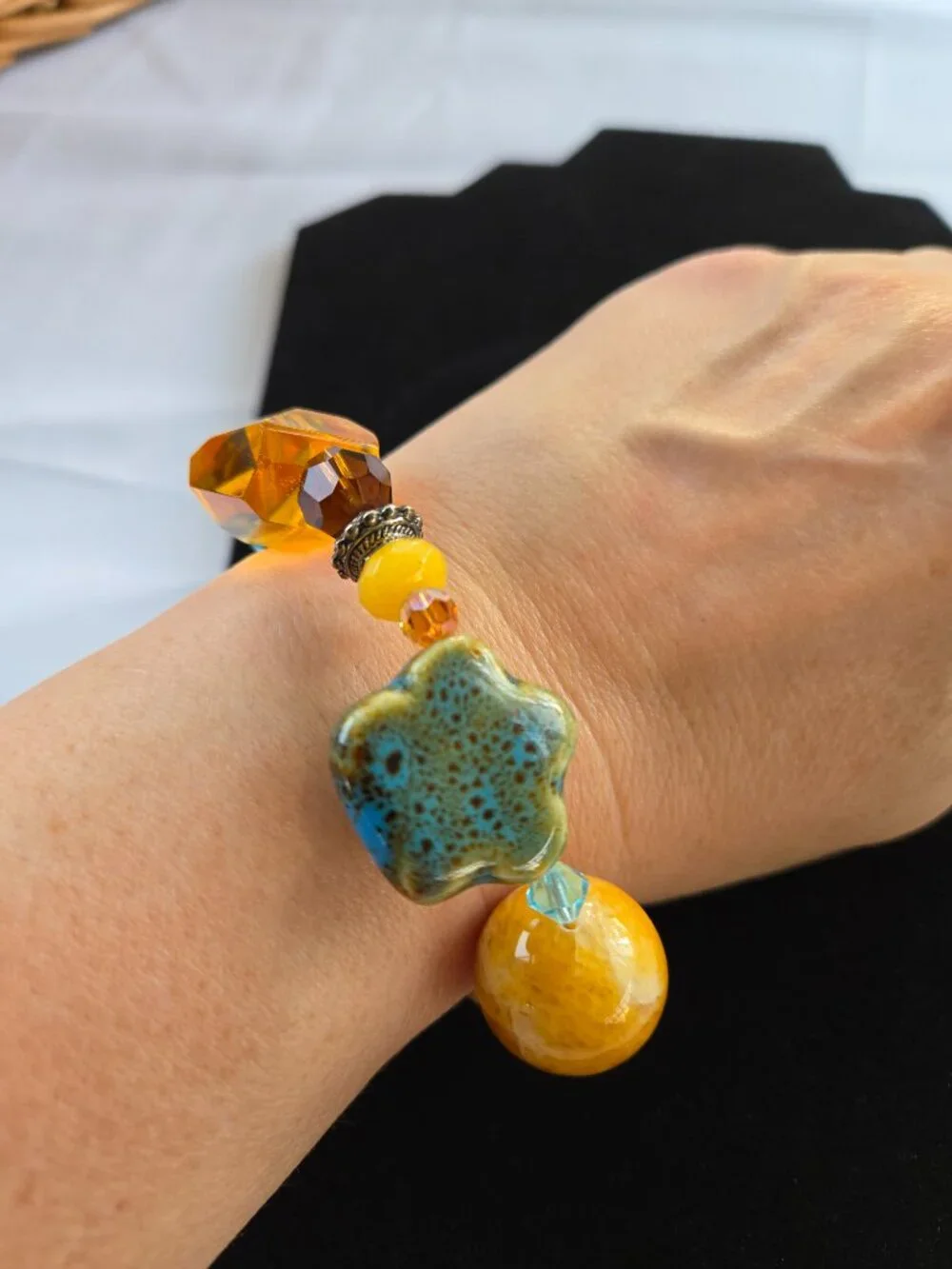 Cindy French Scooples Blue Brown Dangle Bracelet Vintage Venetian Collection